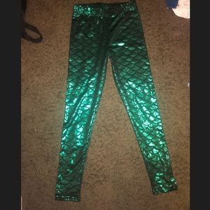 Mermaid leggings green metallic stretchy